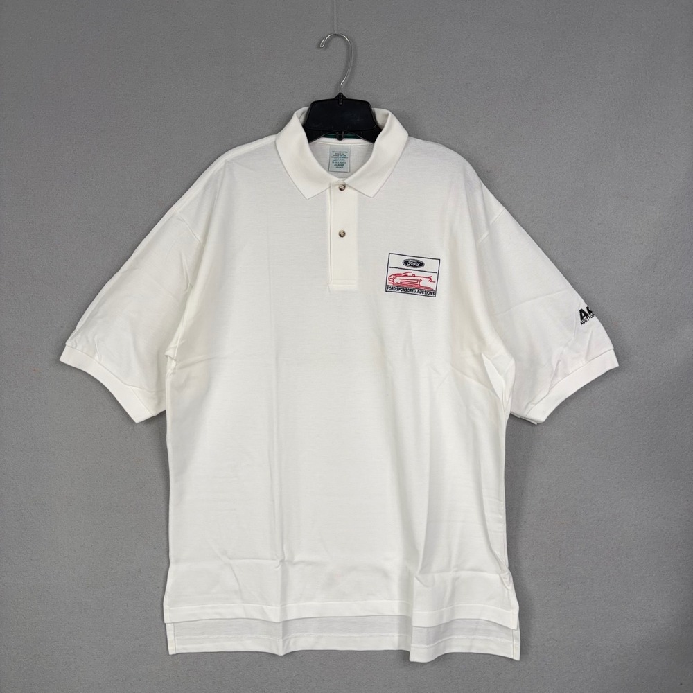 Outer Banks Polo Shirt Mens XL White Solid Ford Sponsored Auctions Vintage USA